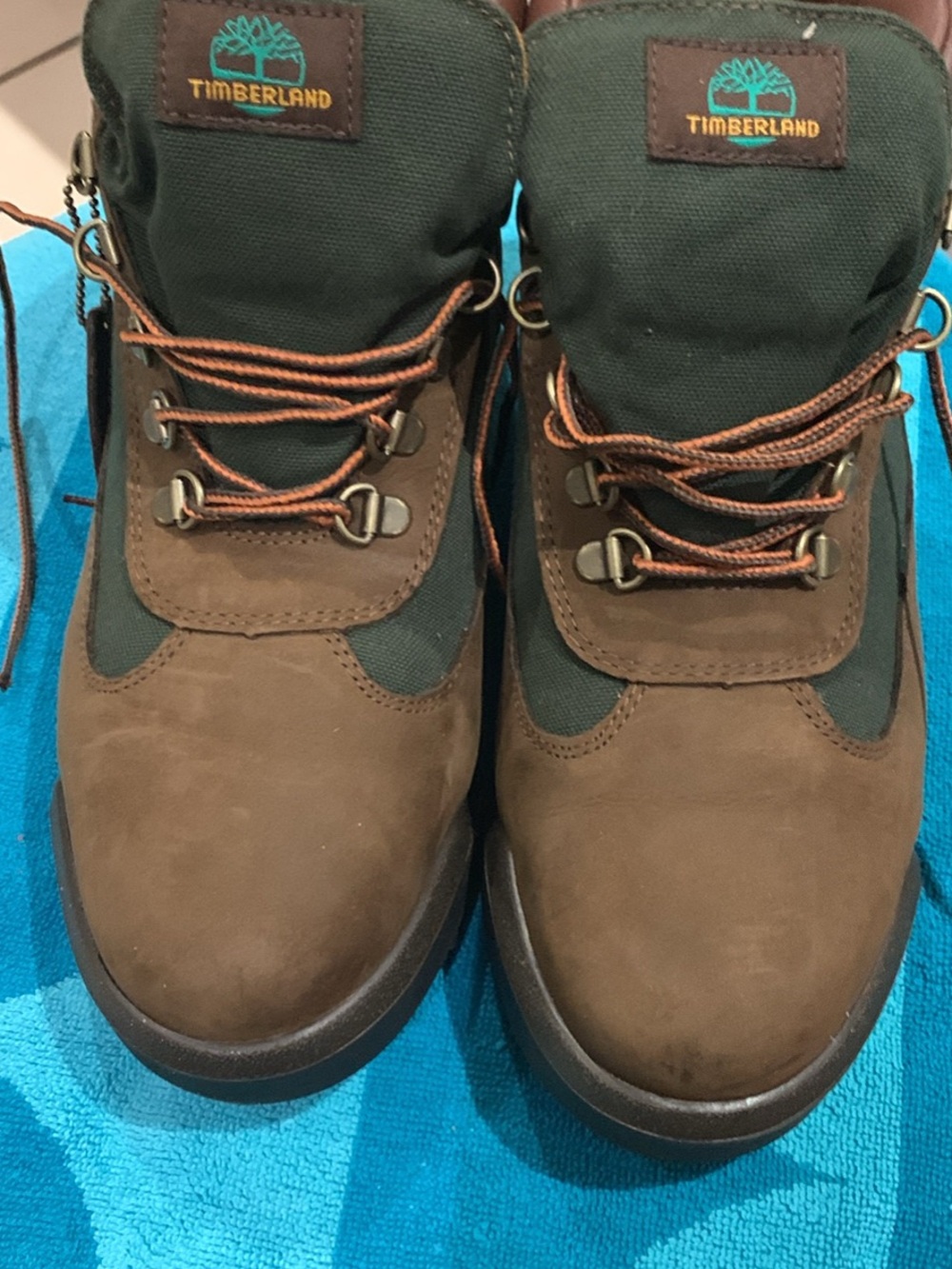 Timberland Brown Nubuck and Dark Green Fabric Men’s Hiking Boots